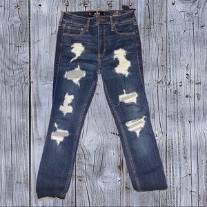 Distressed, High-Rise Crop & Super Skinny, Hollister Jeans